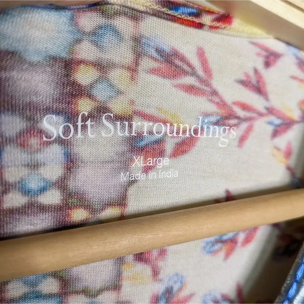 Soft Surroundings Fifi Tunic Top XL Embroidered Mixed Print Bell Sleeve Floral - Picture 9 of 13